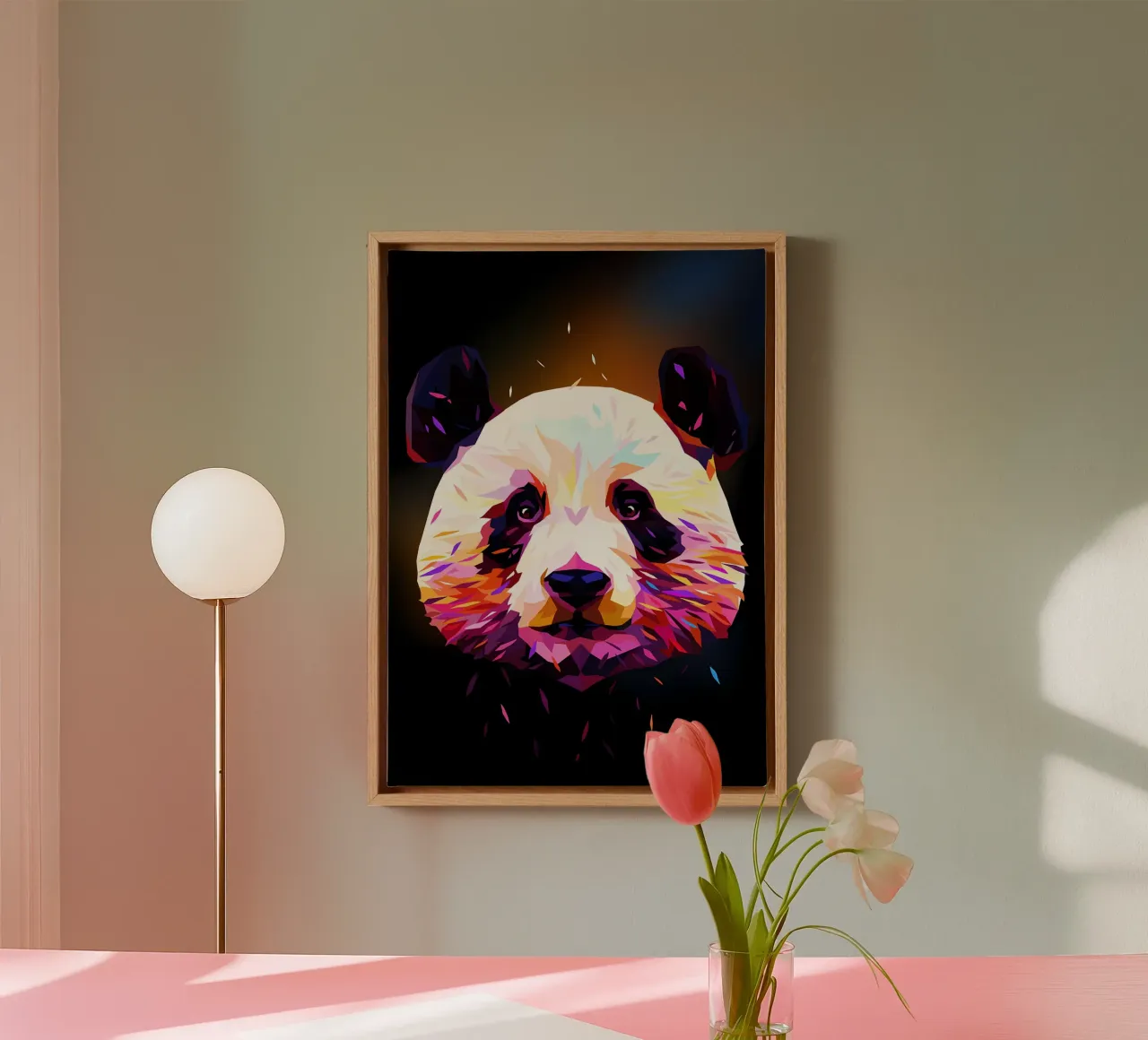 Panda Low Poly Abstract canvas with Floater frame by James M Coyle