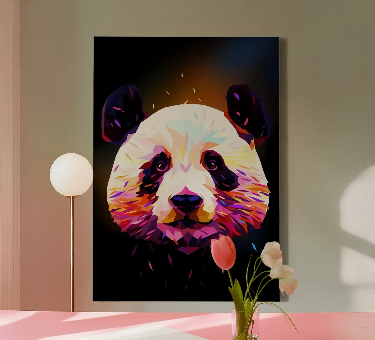 Panda Low Poly Abstract canvas with Floater frame by James M Coyle