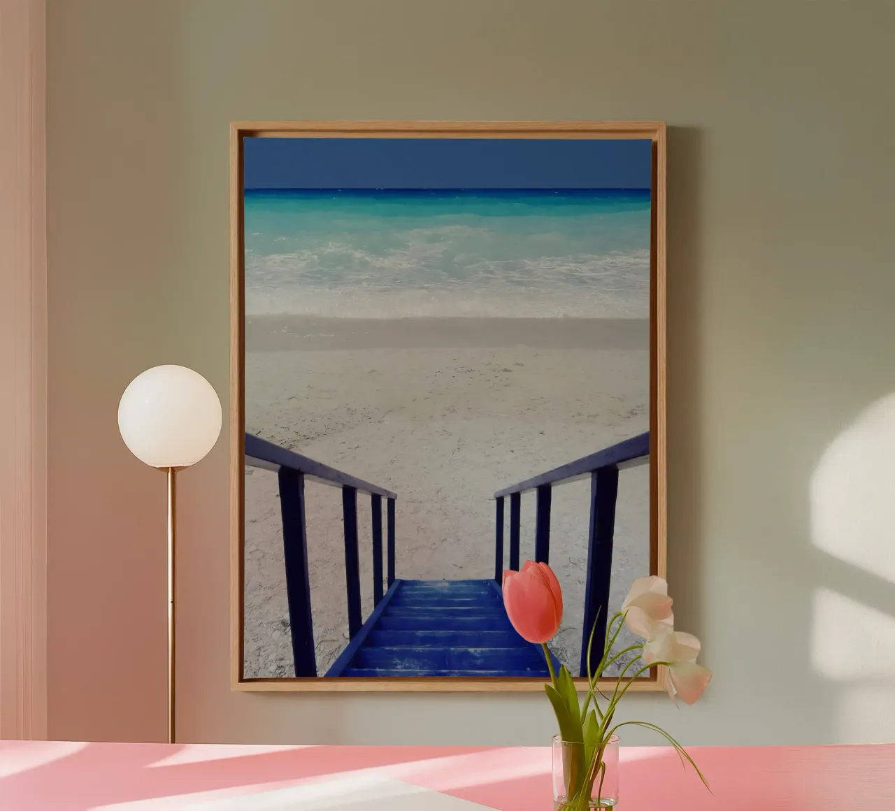 Mare blu greco tela con Cornice a cassetta da Moon  Bloom