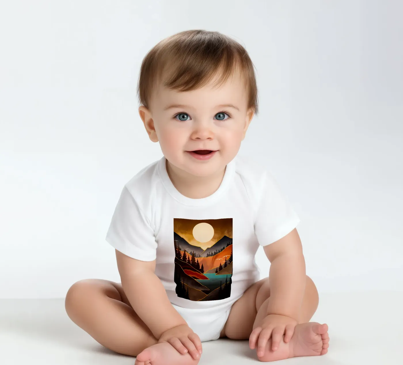 Fall Sunset short-sleeve baby romper by Albert S Jacob