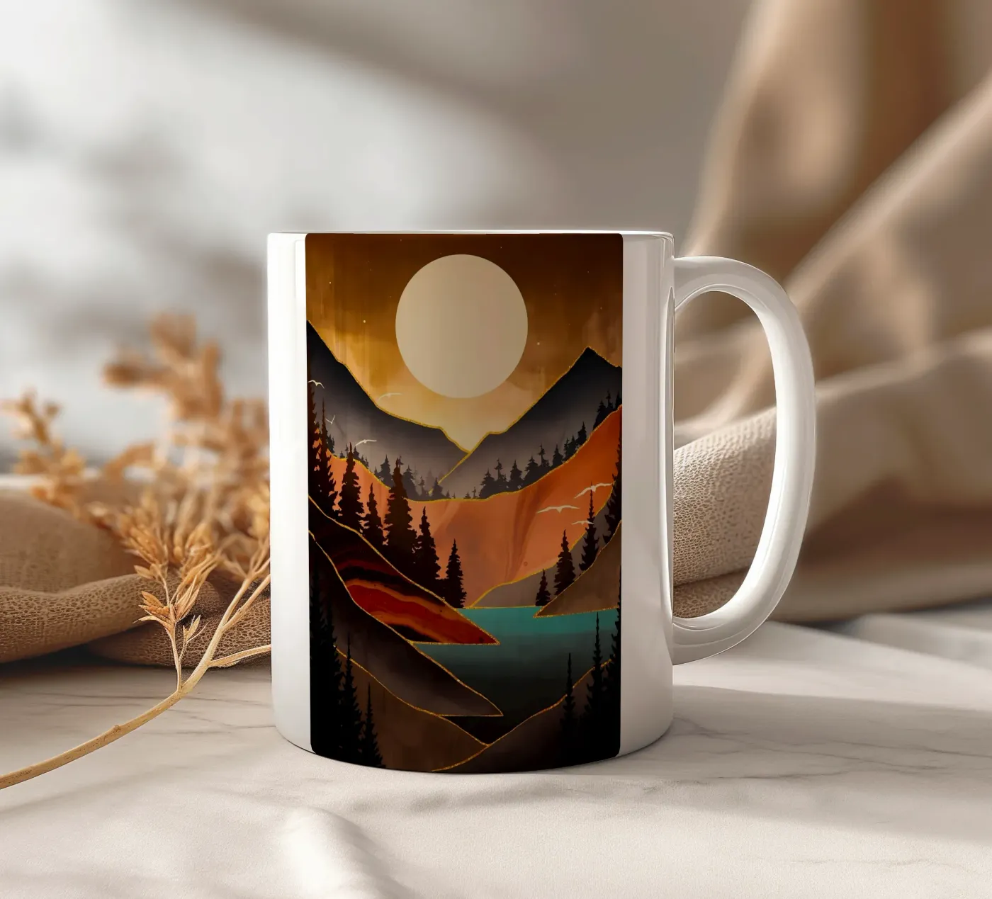 Herfst Zonsondergang keramische mok van Albert S Jacob