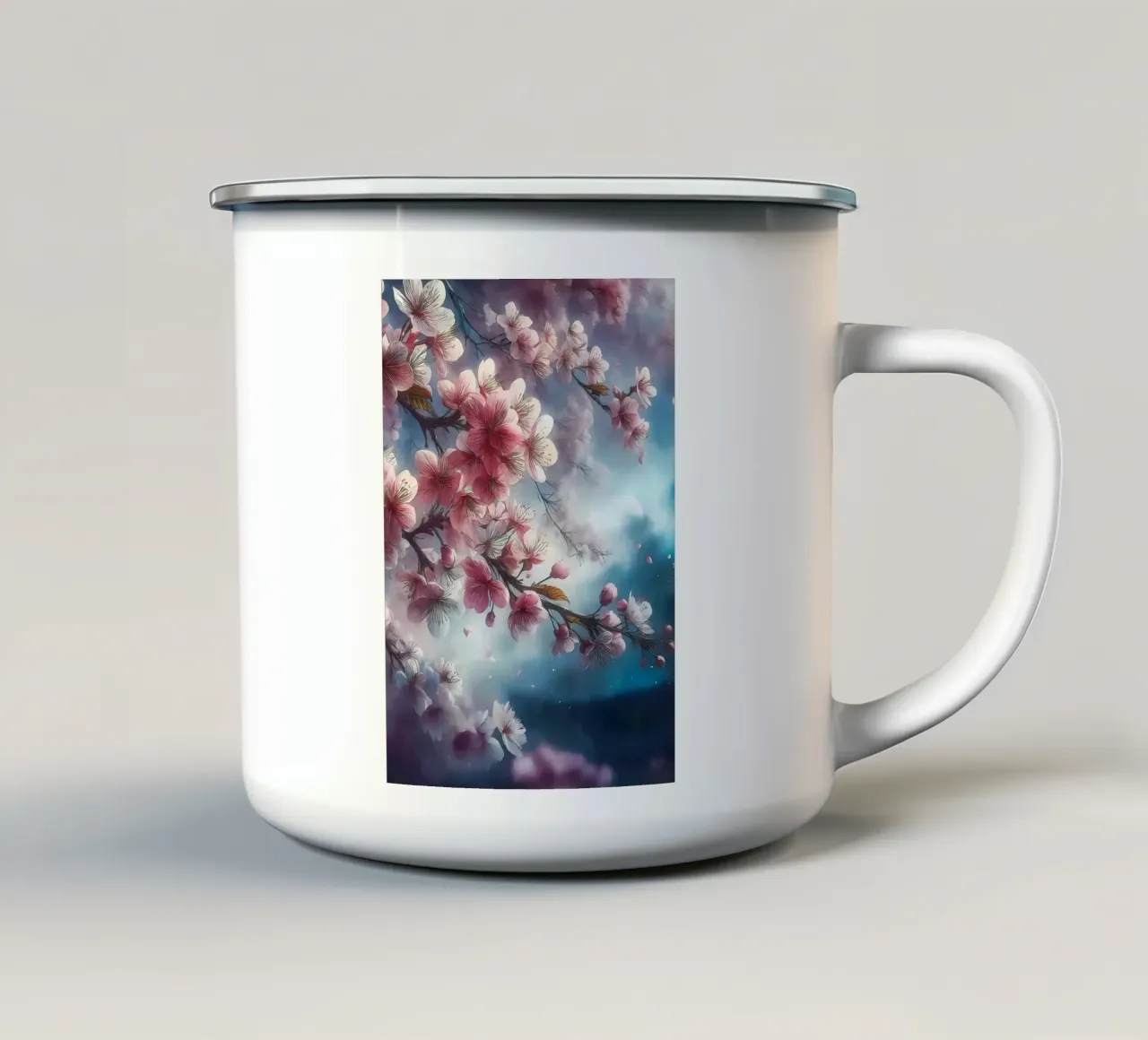 Blooming Sakura branches tazza in smalto da Rebecca Clark Wyrick