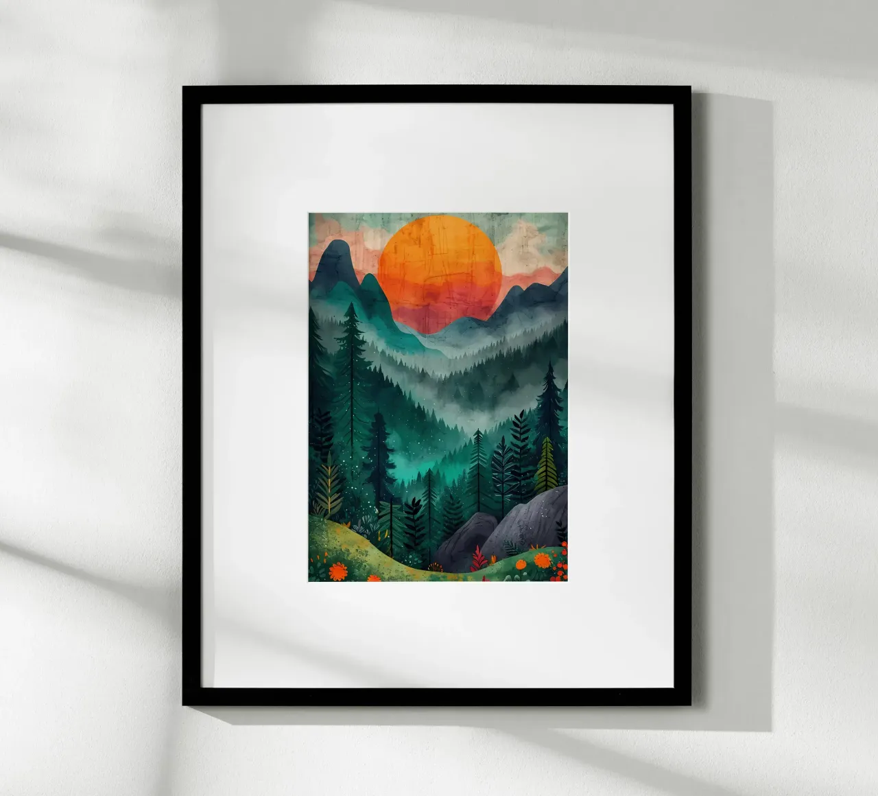 Mistig goud karmozijnrood poster met houten frame van Albert S Jacob