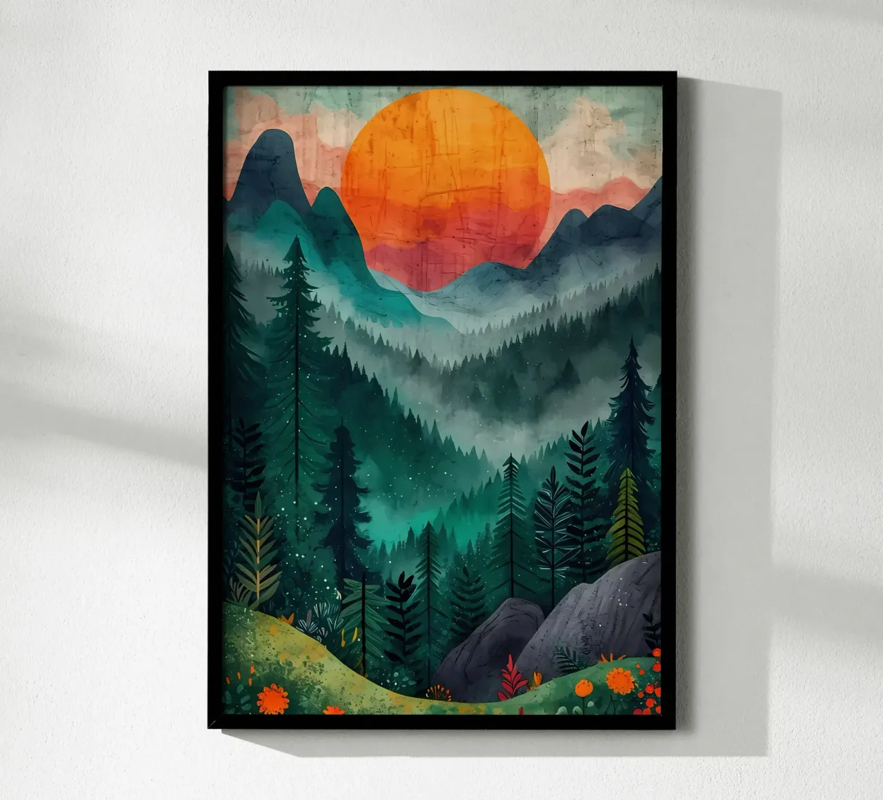 Mistig goud karmozijnrood poster met houten frame van Albert S Jacob