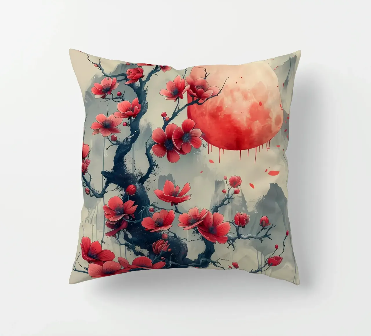 Japanische Mondblumen Kissen von Rebecca Clark Wyrick