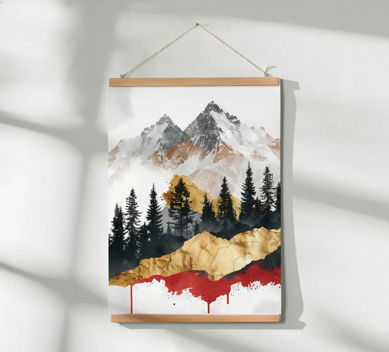 Paesaggio montano al tramonto poster con telaio in alluminio da Albert S Jacob