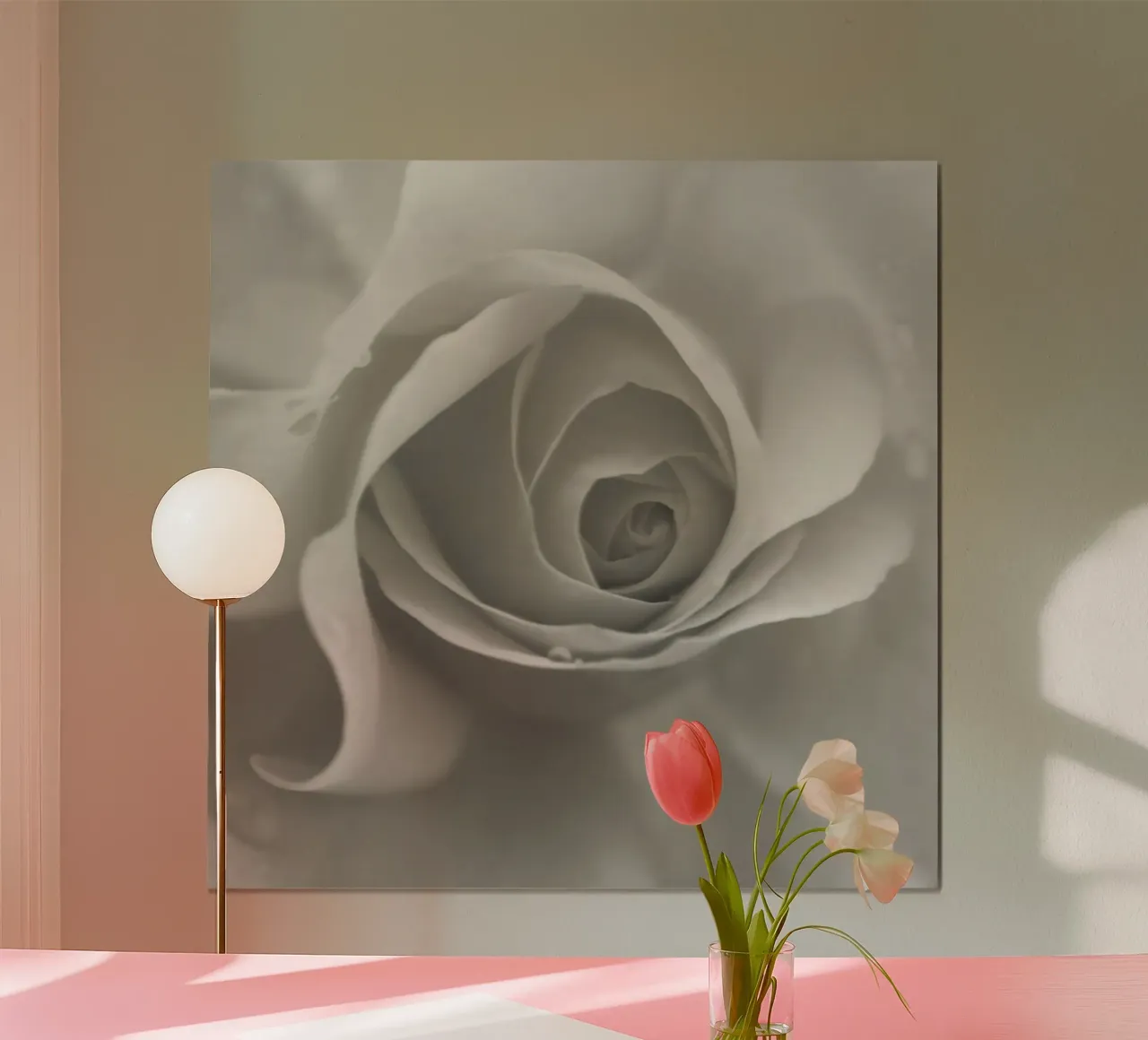 Rosa perla poster con telaio in alluminio da Moon  Bloom