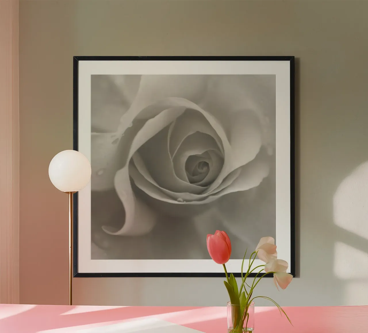 Rosa perla poster con telaio in alluminio da Moon  Bloom