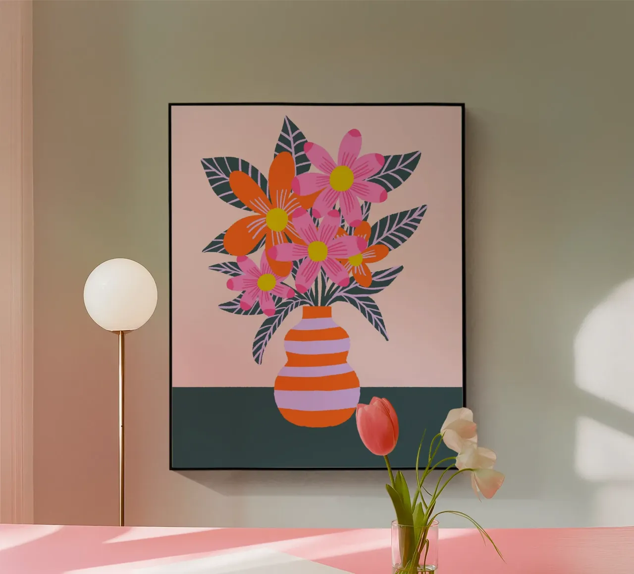 Flores de colores en un jarrón metacrilato de Wackapacka