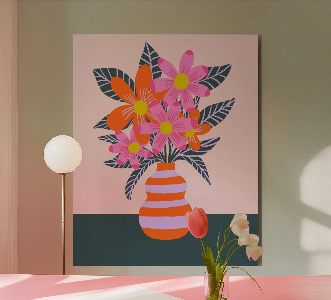 Fiori colorati in un vaso alluminio dibond da Wackapacka