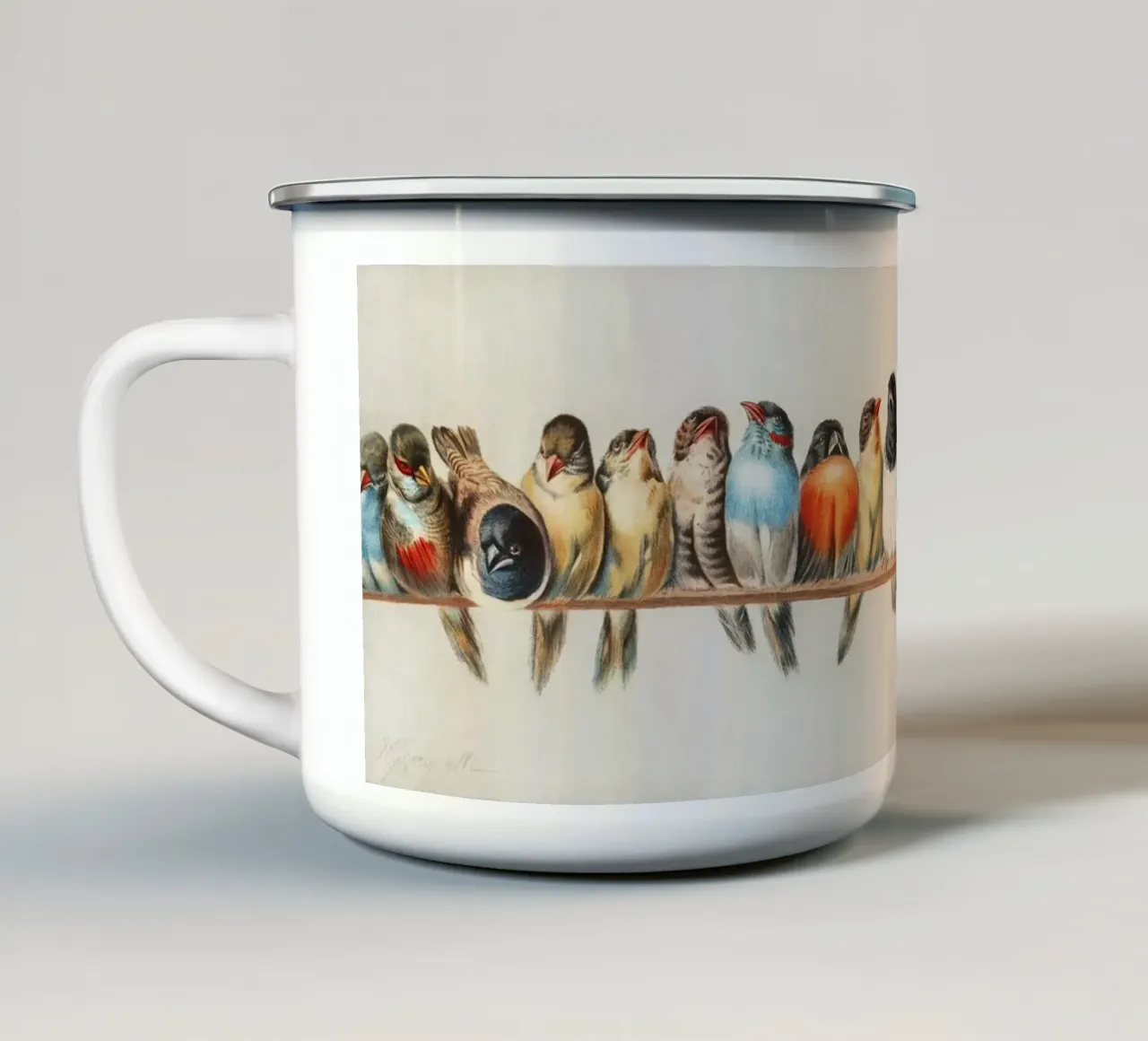 Uccelli Illustrazione d'epoca tazza in smalto da Venus Art