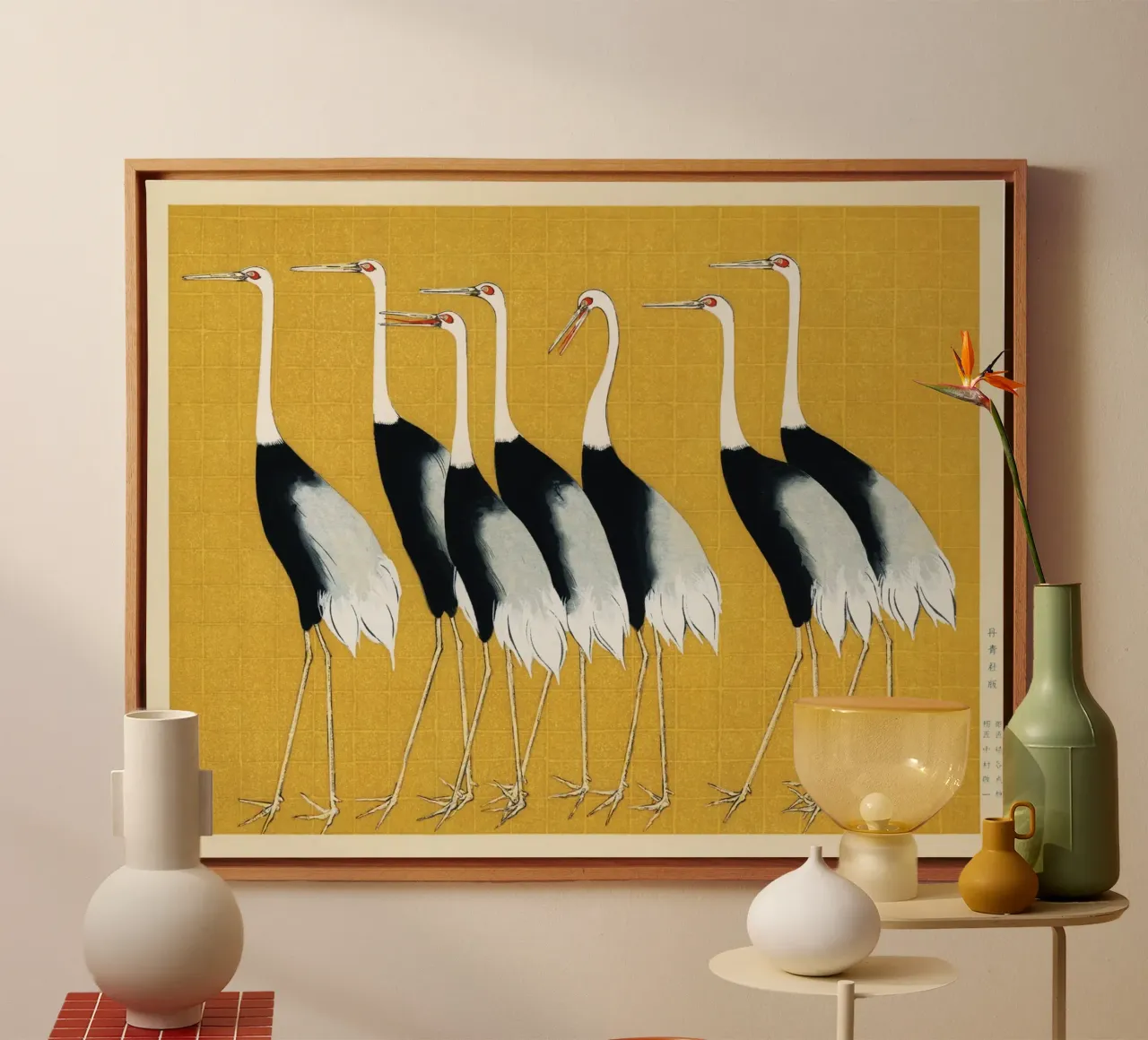 Flock of Japanese Red-Crowned Cranes by Ogata Kōrin canvas with Floater frame by Venus Art