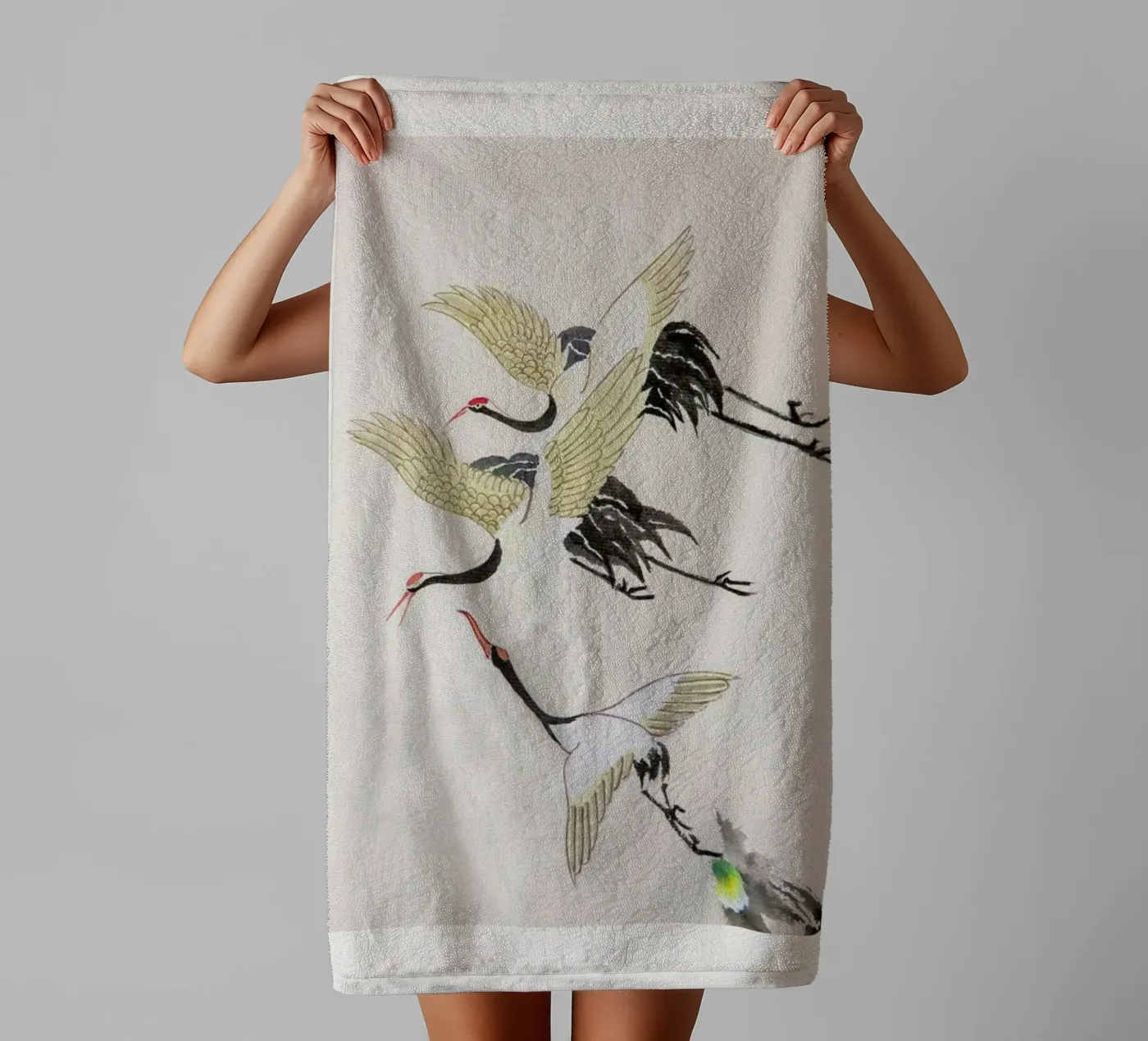 Swooping Cranes towel by Flora & Fauna
