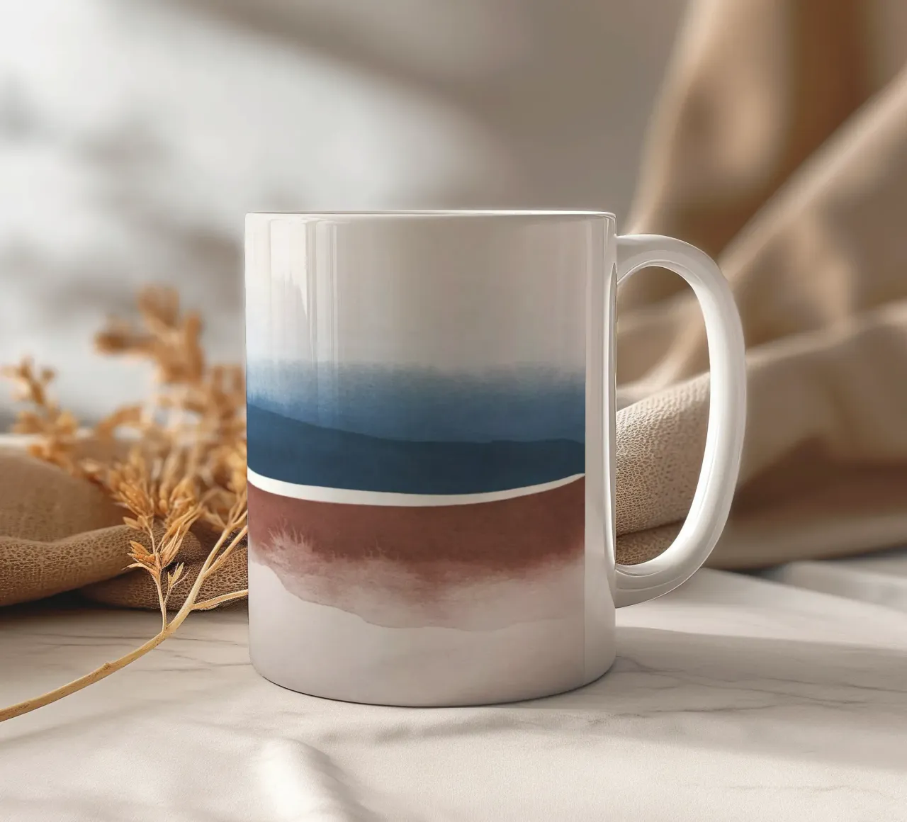Paesaggio astratto ad acquerello 3 tazza in ceramica da NouveauPrints