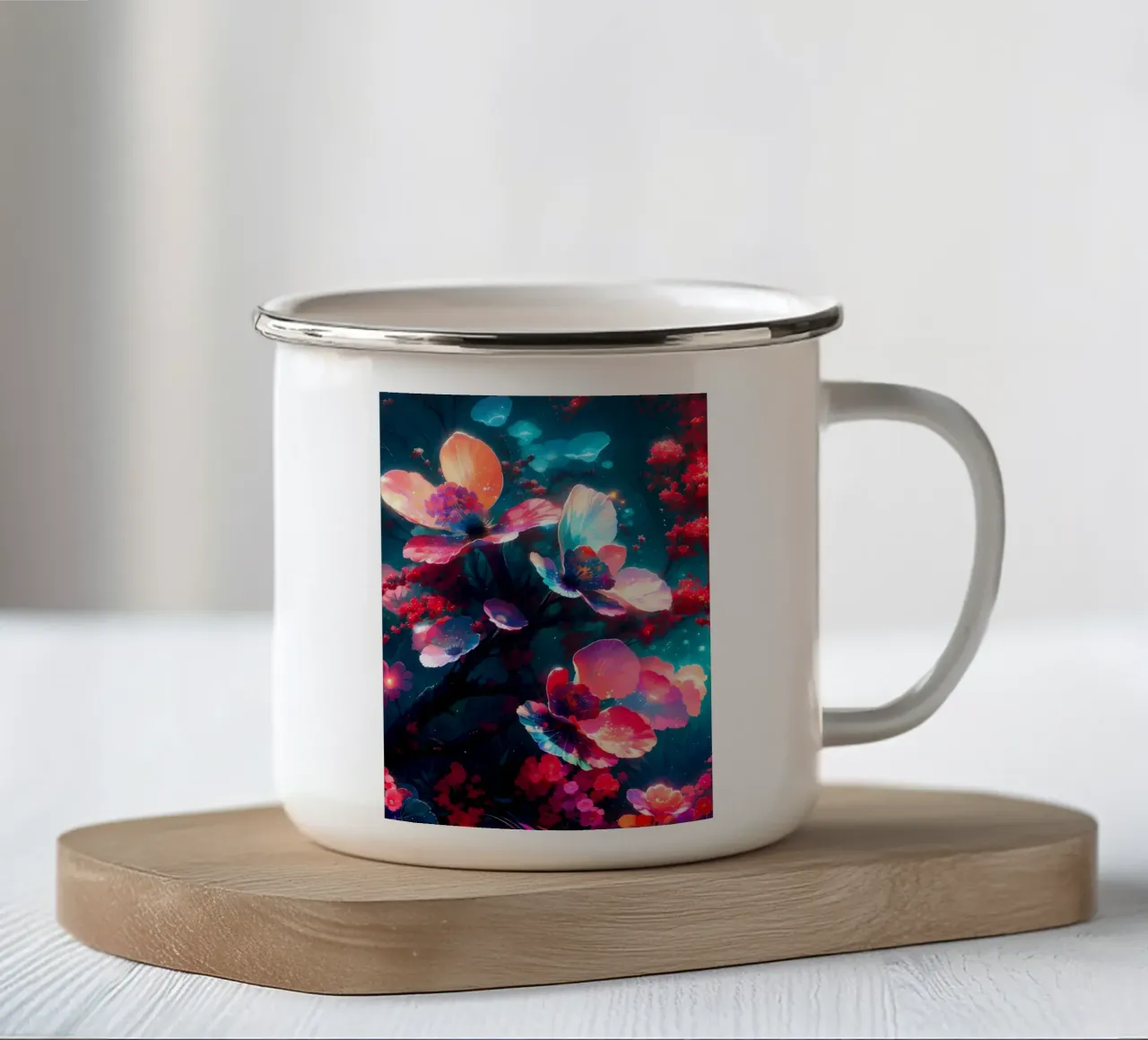 Fiore di prugna luminoso tazza in smalto da Rebecca Clark Wyrick