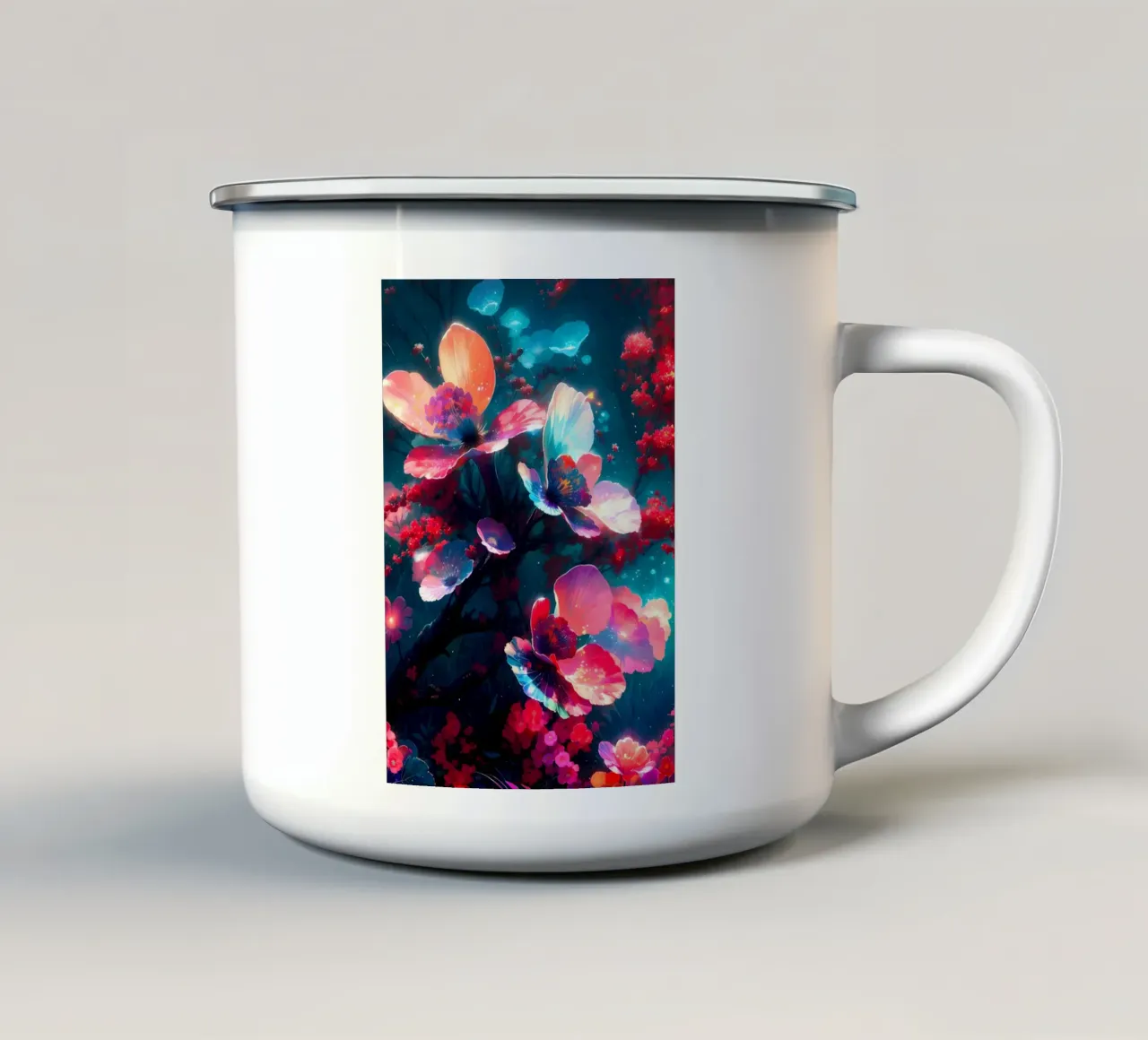 Fiore di prugna luminoso tazza in smalto da Rebecca Clark Wyrick