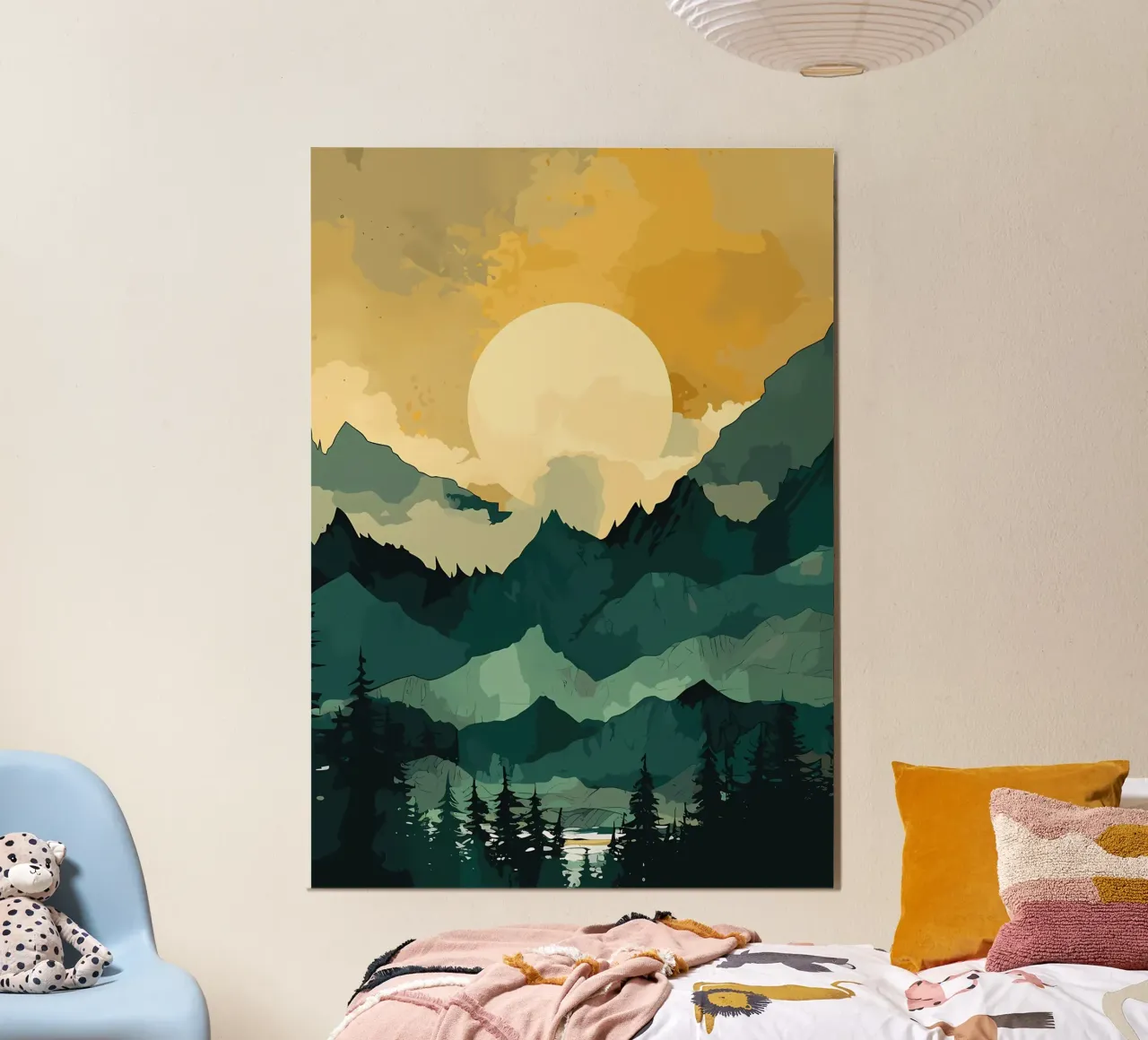 Nebbia di montagna blu poster con telaio in legno da Albert S Jacob