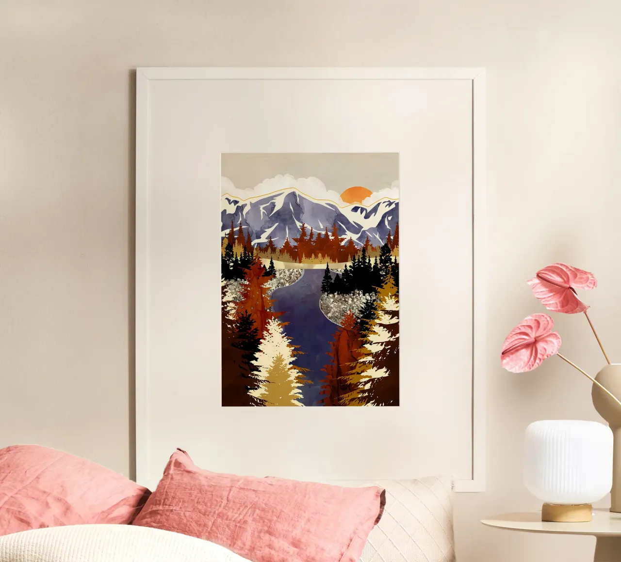 Paesaggio montano minimalista poster con telaio in alluminio da Albert S Jacob