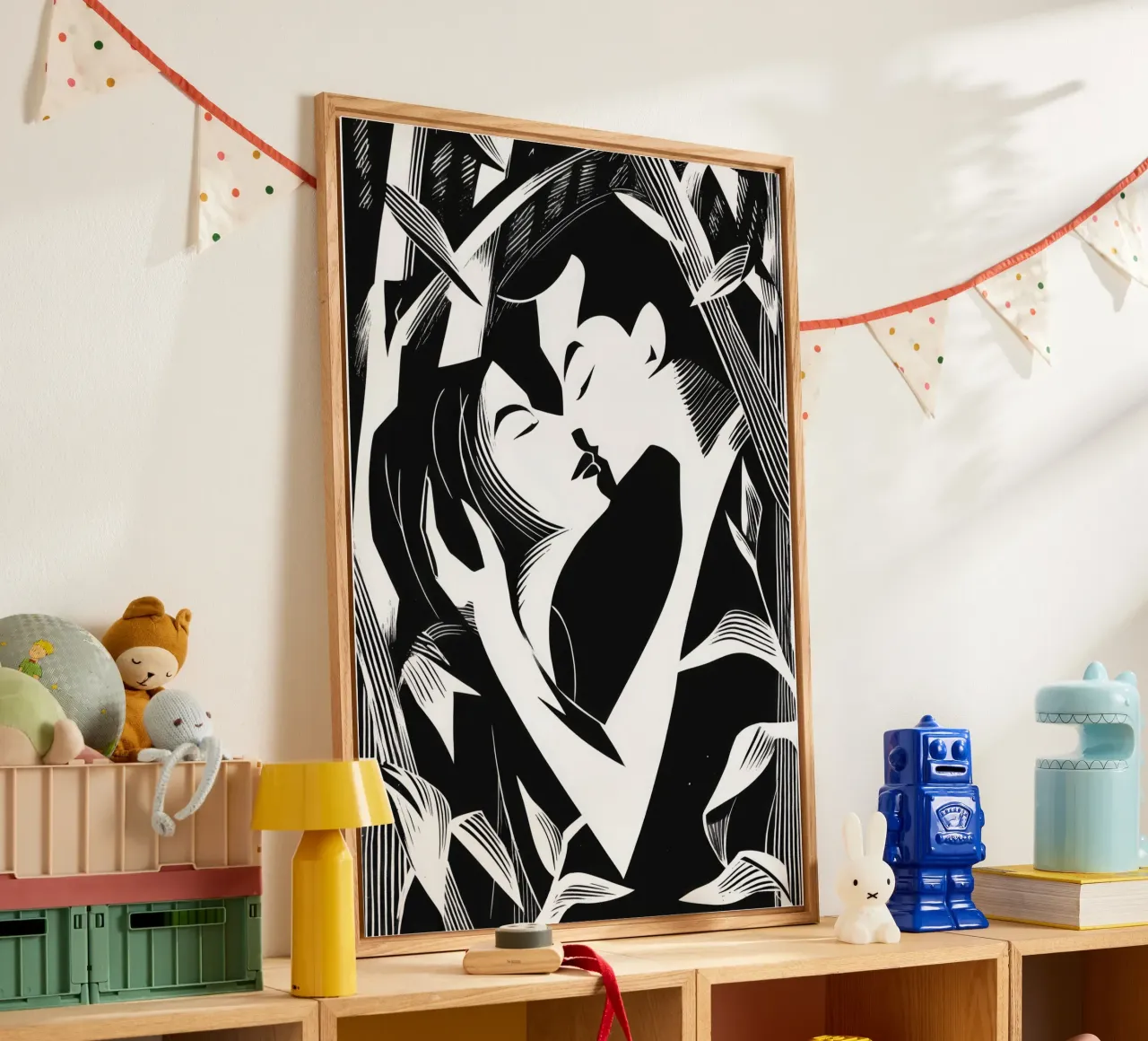 Il bacio segreto | Xilografia in bianco e nero plexiglass da Autofocus