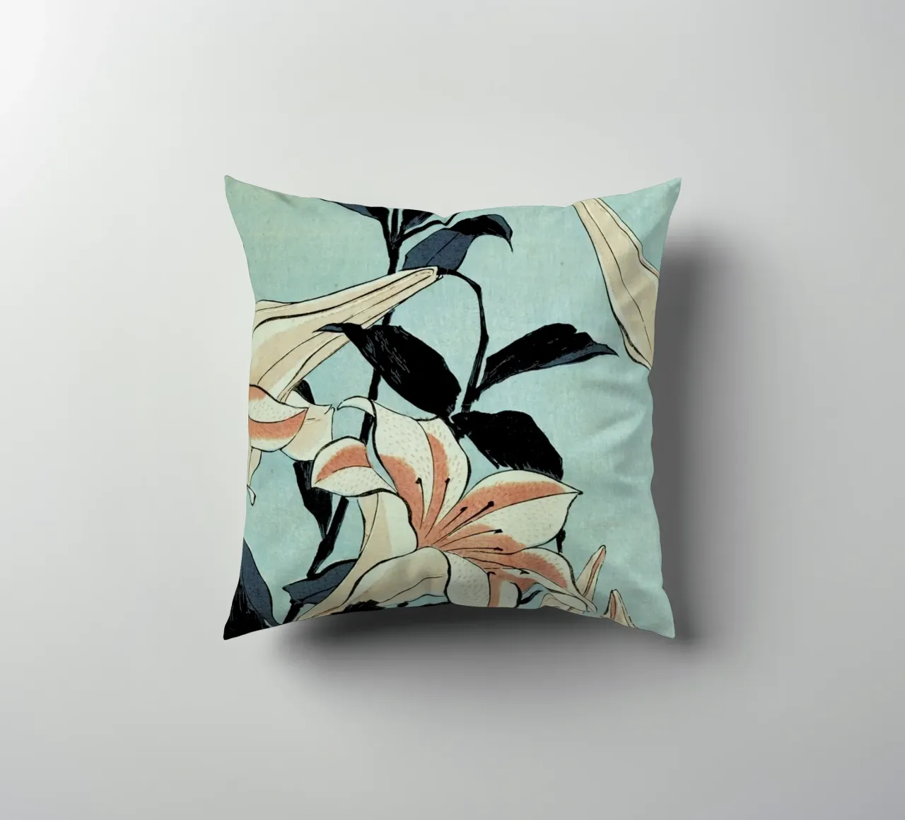 Hokusai - Trumpet Lilies decorative cushion by ARTOTHEK