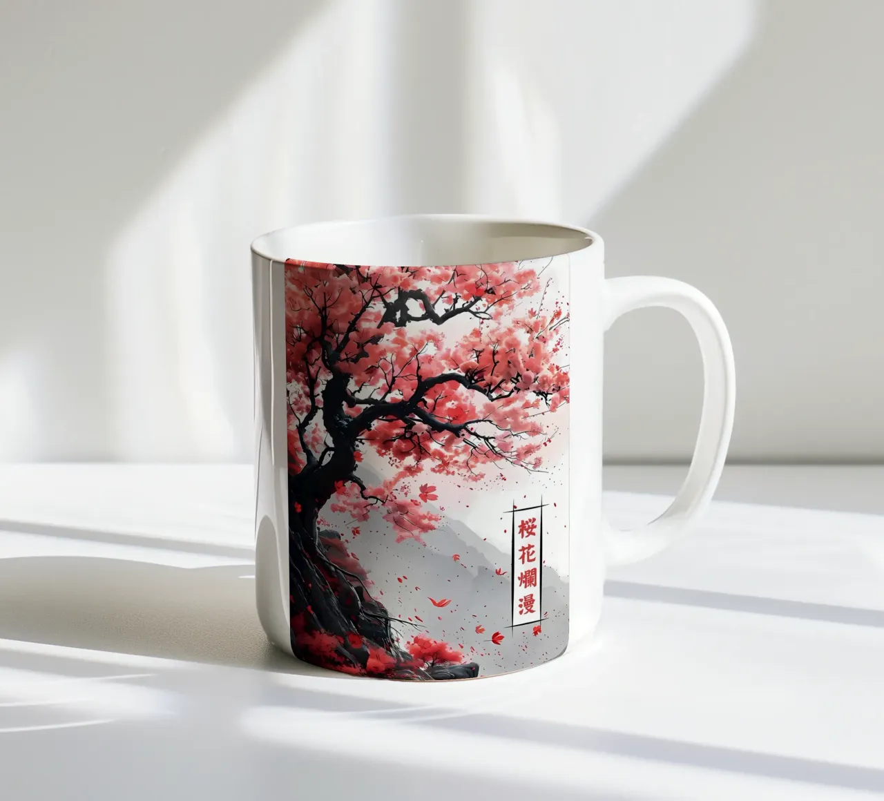 La montagna dei ciliegi in fiore tazza in ceramica da Rebecca Clark Wyrick