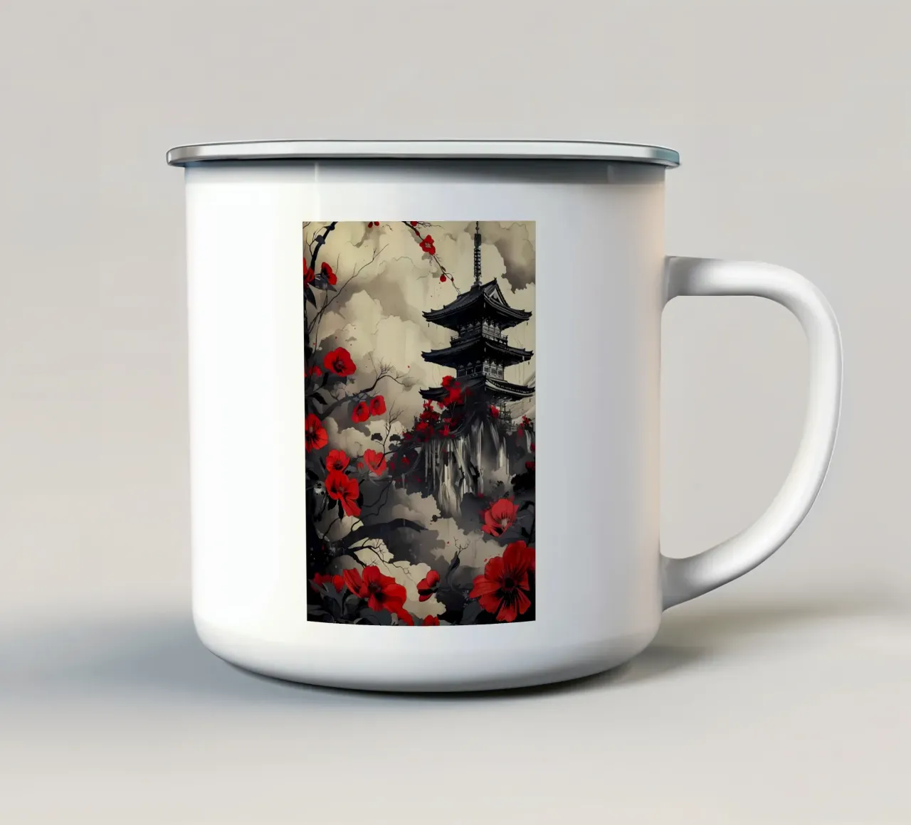 paesaggio giapponese tazza in smalto da Rebecca Clark Wyrick