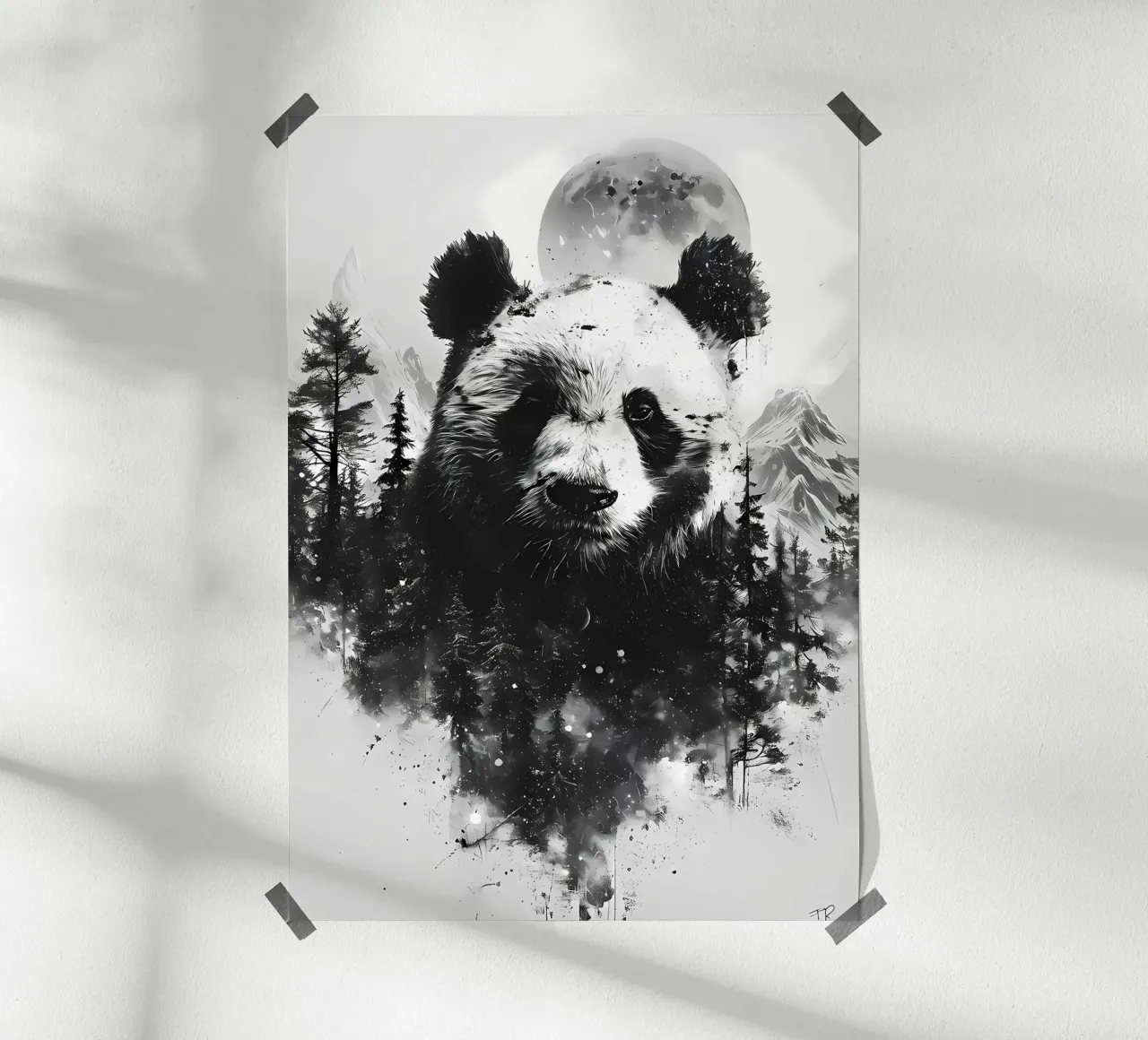 Doppia esposizione del panda poster con telaio in alluminio da James M Coyle