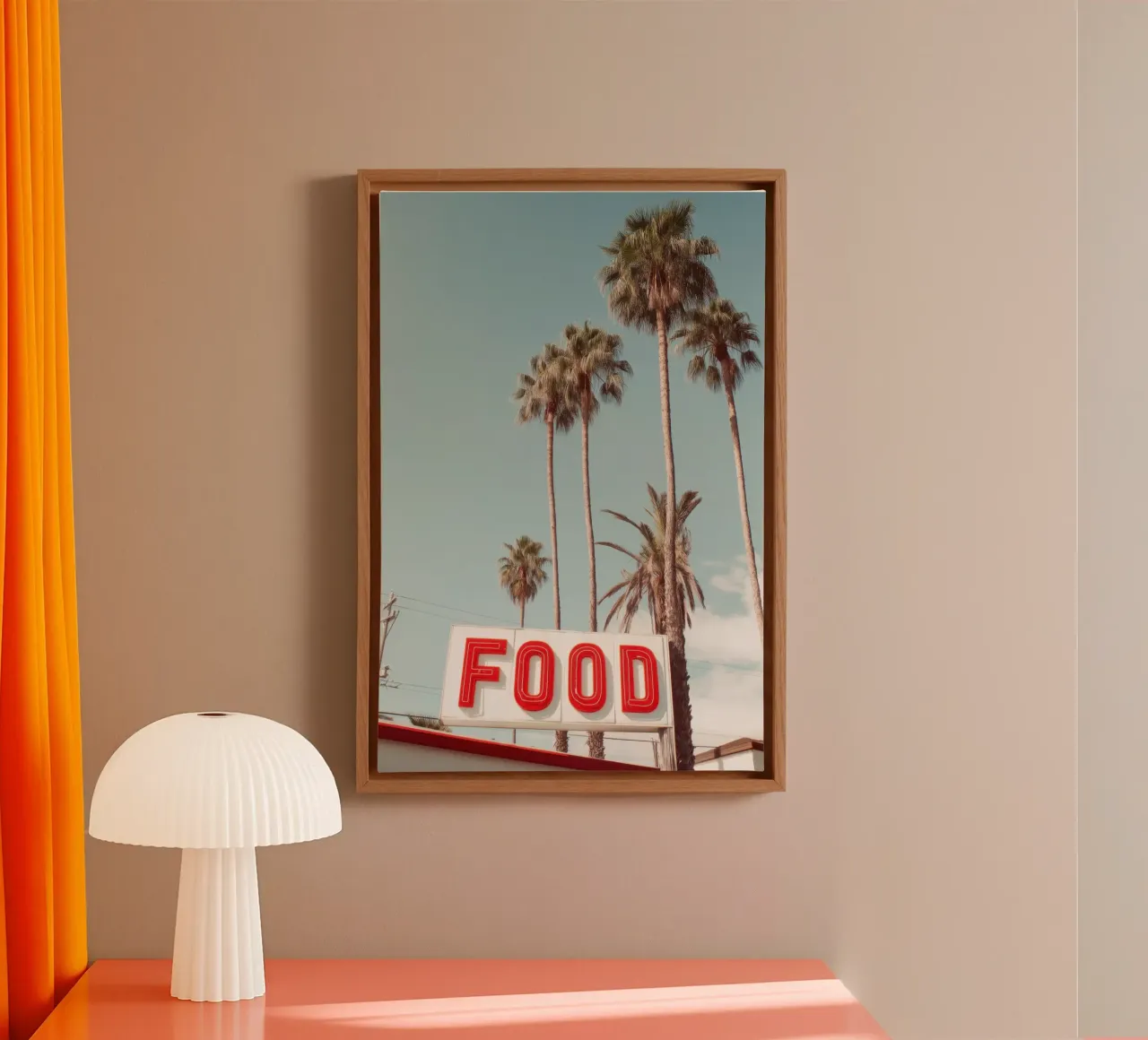 Retro Voedselbord met Palmbomen canvas met Baklijst van Indigo Tides Art