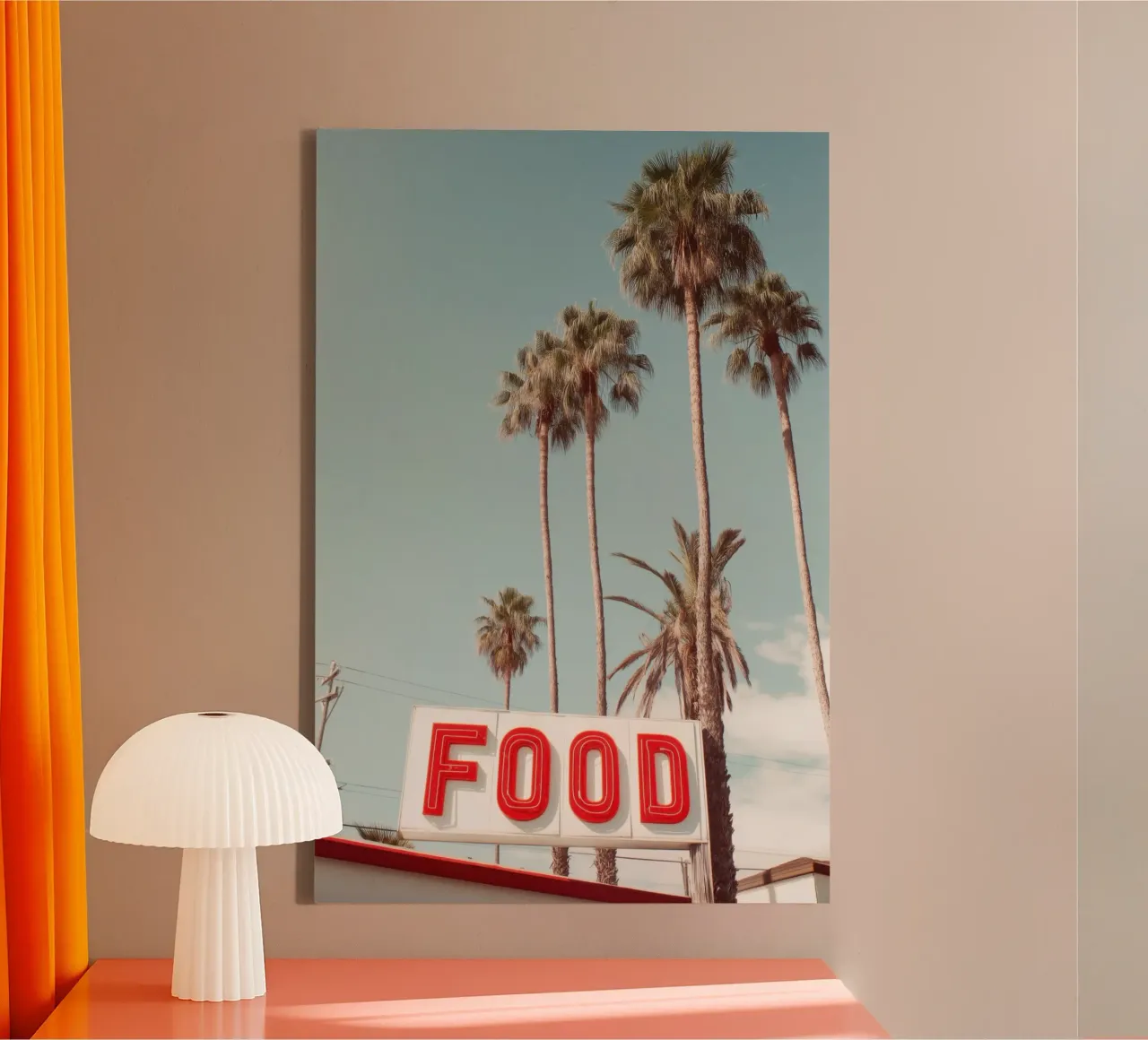 Retro Voedselbord met Palmbomen canvas met Baklijst van Indigo Tides Art