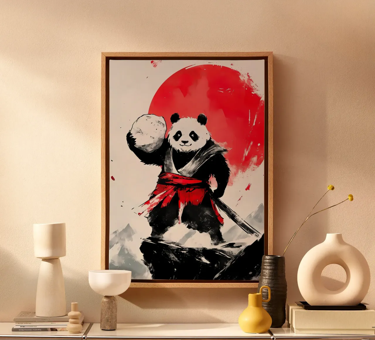 Panda Samurai Krijger canvas met Baklijst van James M Coyle