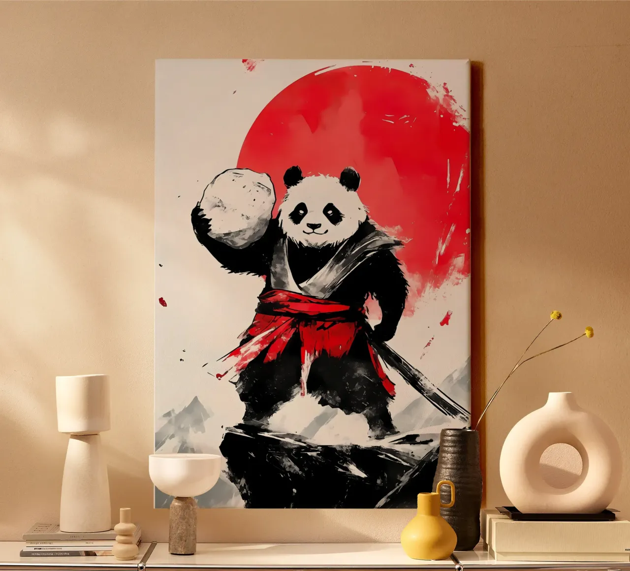 Panda Samurai Krijger canvas met Baklijst van James M Coyle
