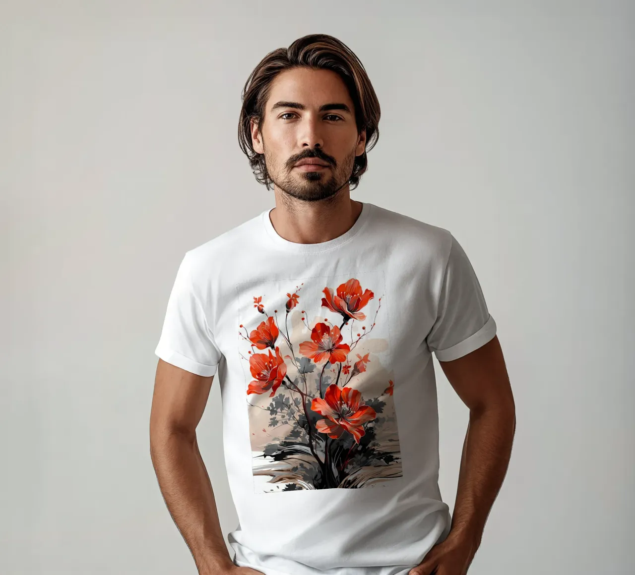 Red Flowers 2 t-shirt by Rebecca Clark Wyrick
