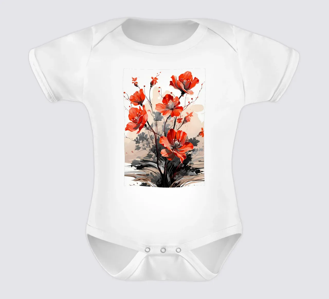 Fiori rossi 2 body neonato maniche corte da Rebecca Clark Wyrick