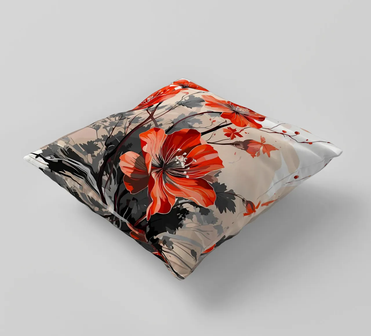 Red Flowers 2 decorative cushion by Rebecca Clark Wyrick