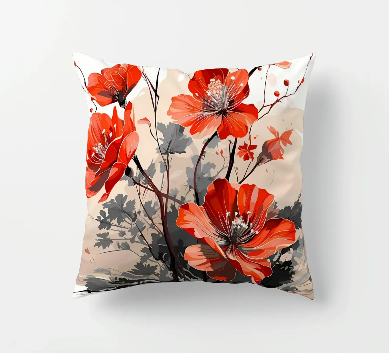 Red Flowers 2 decorative cushion by Rebecca Clark Wyrick