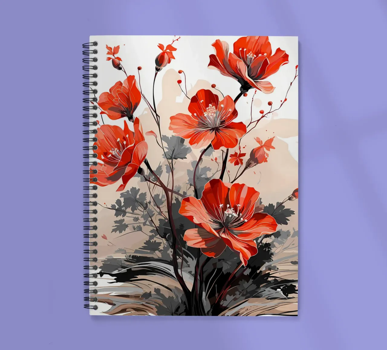 Red Flowers 2 spiral notebook by Rebecca Clark Wyrick