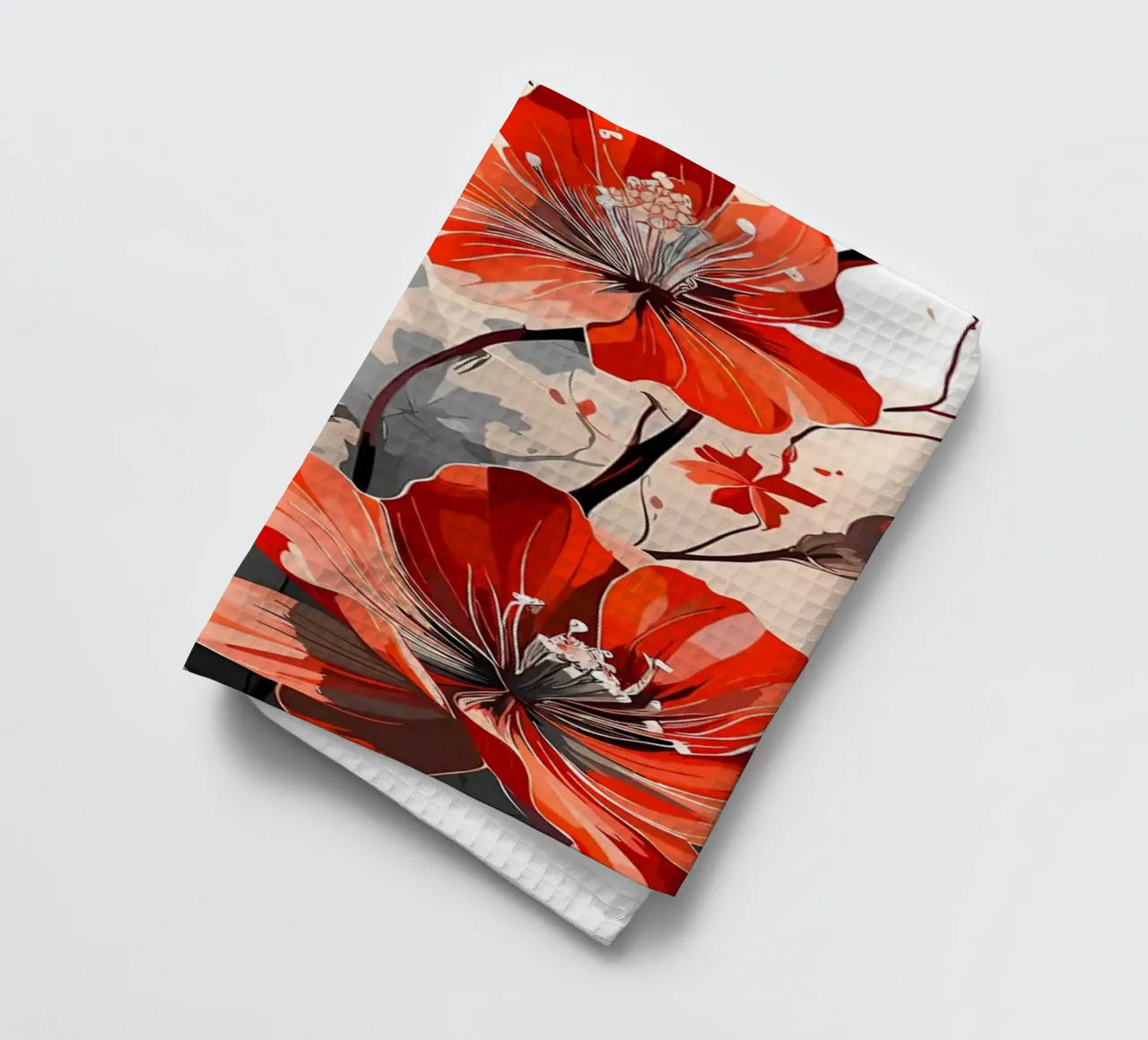 Rode bloemen 2 theedoek van Rebecca Clark Wyrick