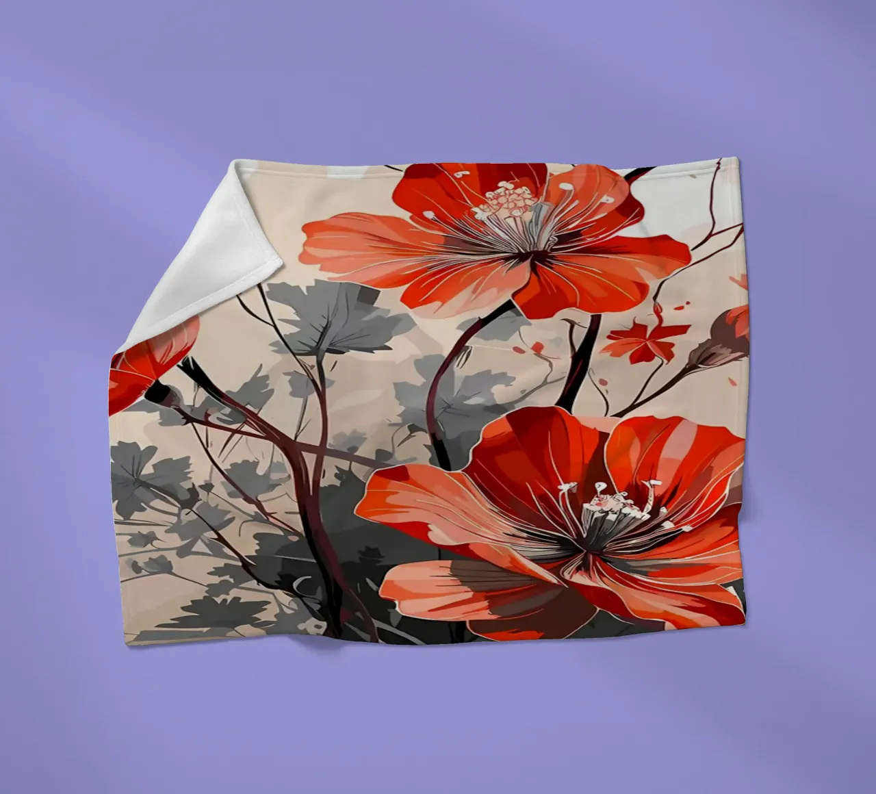 Red Flowers 2 fleece blanket by Rebecca Clark Wyrick