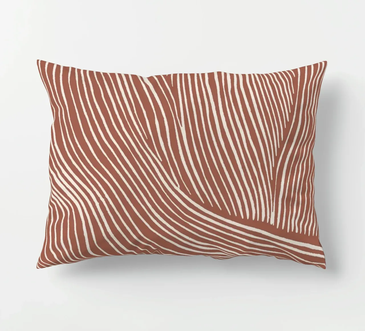 Terracotta linoleumsneden kussen van NouveauPrints