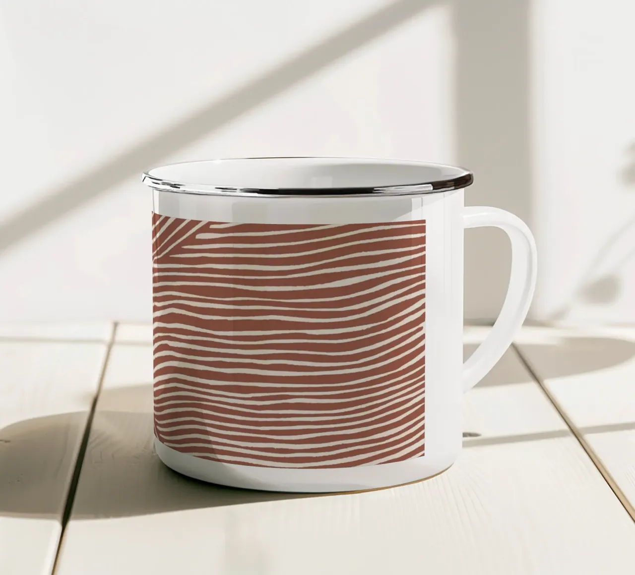 Terracotta linocut stripes tazza in smalto da NouveauPrints