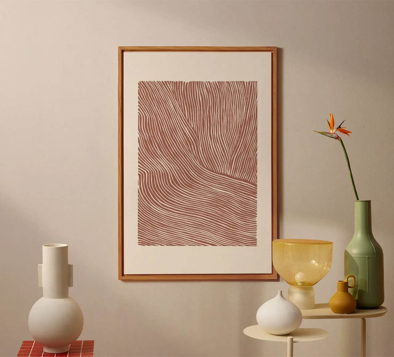Terracotta linocut stripes alluminio dibond da NouveauPrints
