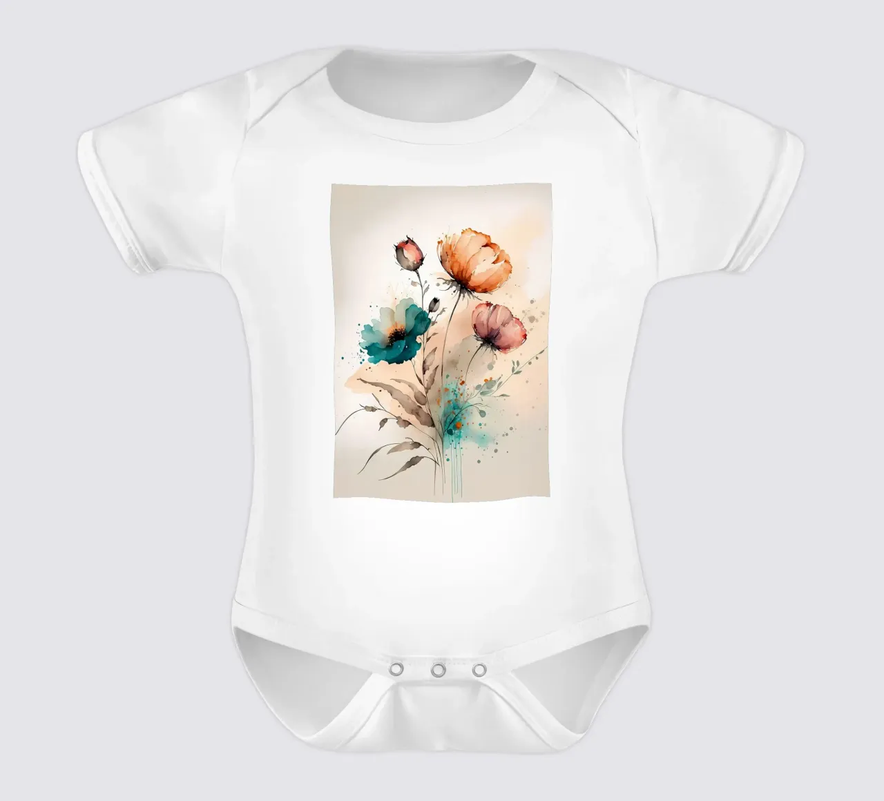 fiori acquerellati body neonato maniche corte da Rebecca Clark Wyrick