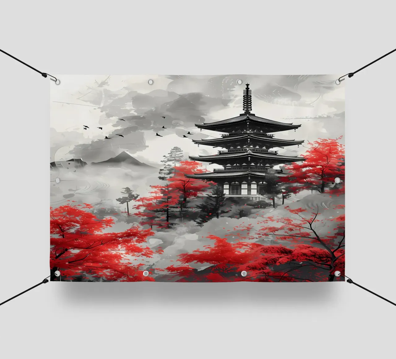 Red Japanese Painting pvc cover by Rebecca Clark Wyrick