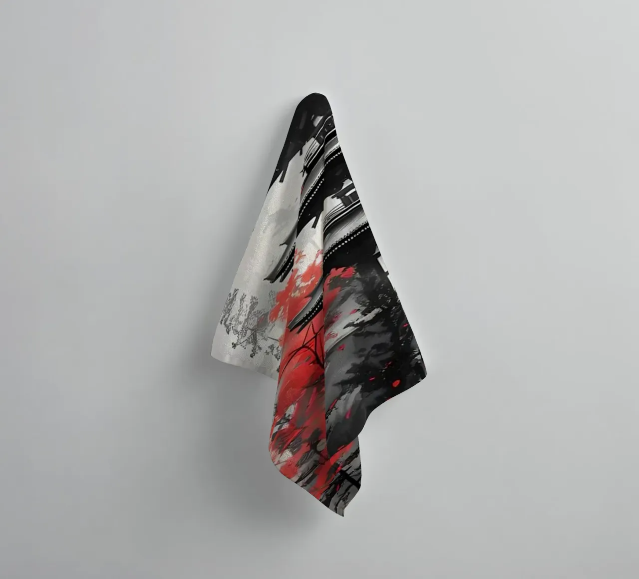 Red Japanese Painting towel by Rebecca Clark Wyrick