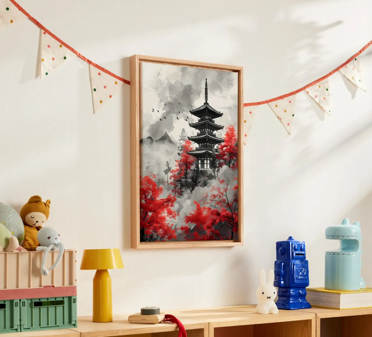 Rood Japans Schilderij canvas met Baklijst van Rebecca Clark Wyrick