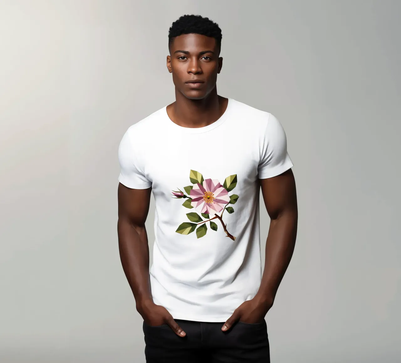 Rosa canina - Delicata rosa selvatica in stile poligono geometrico t-shirt da namosh