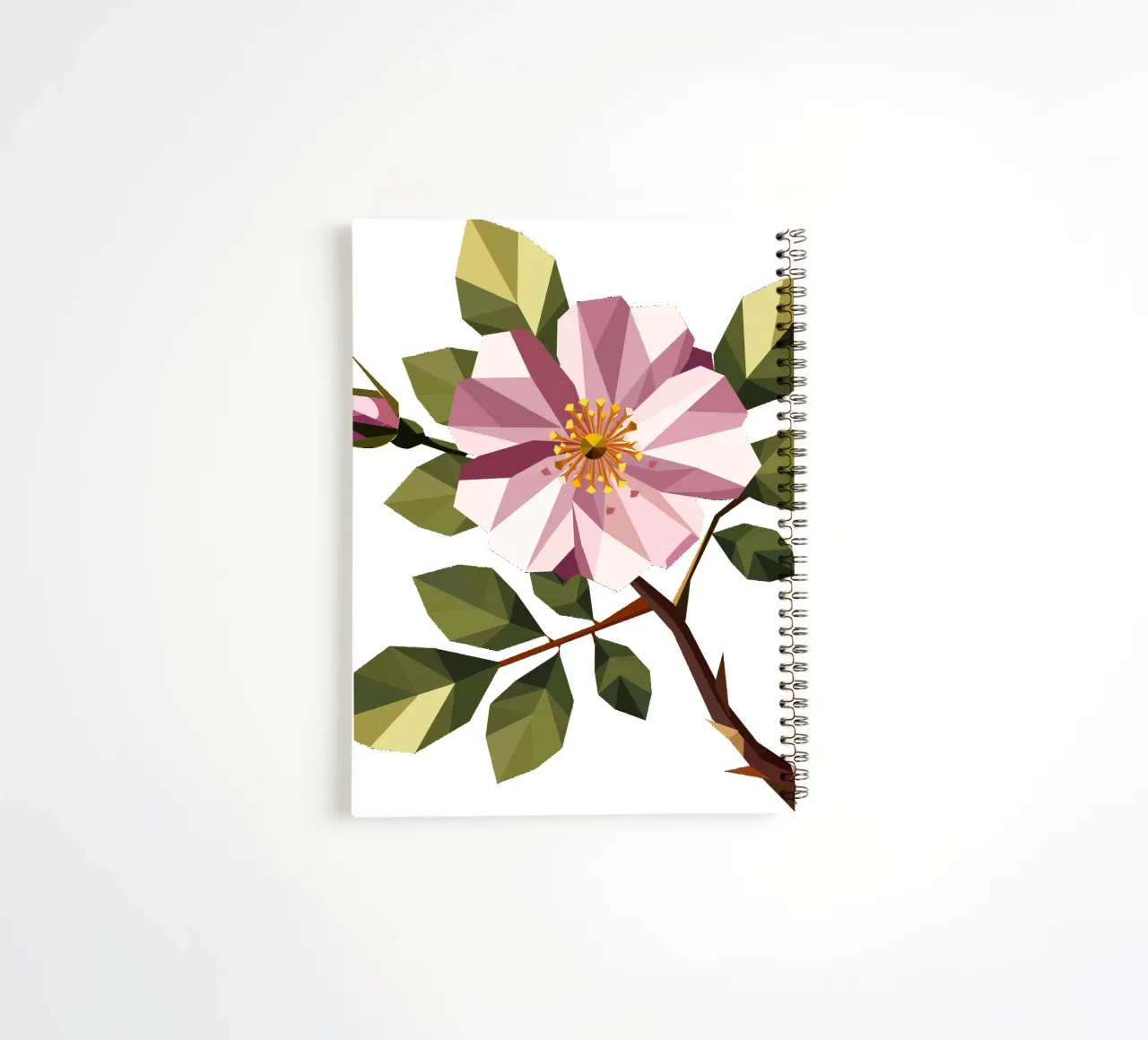 Dog rose - Delicate wild rose in geometric polygon style spiral notebook by namosh