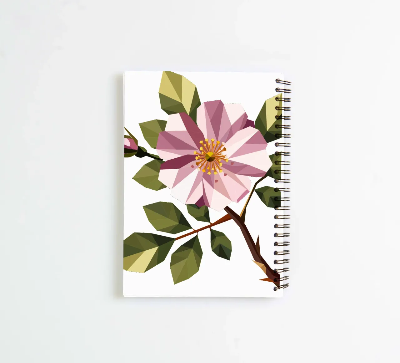 Dog rose - Delicate wild rose in geometric polygon style spiral notebook by namosh