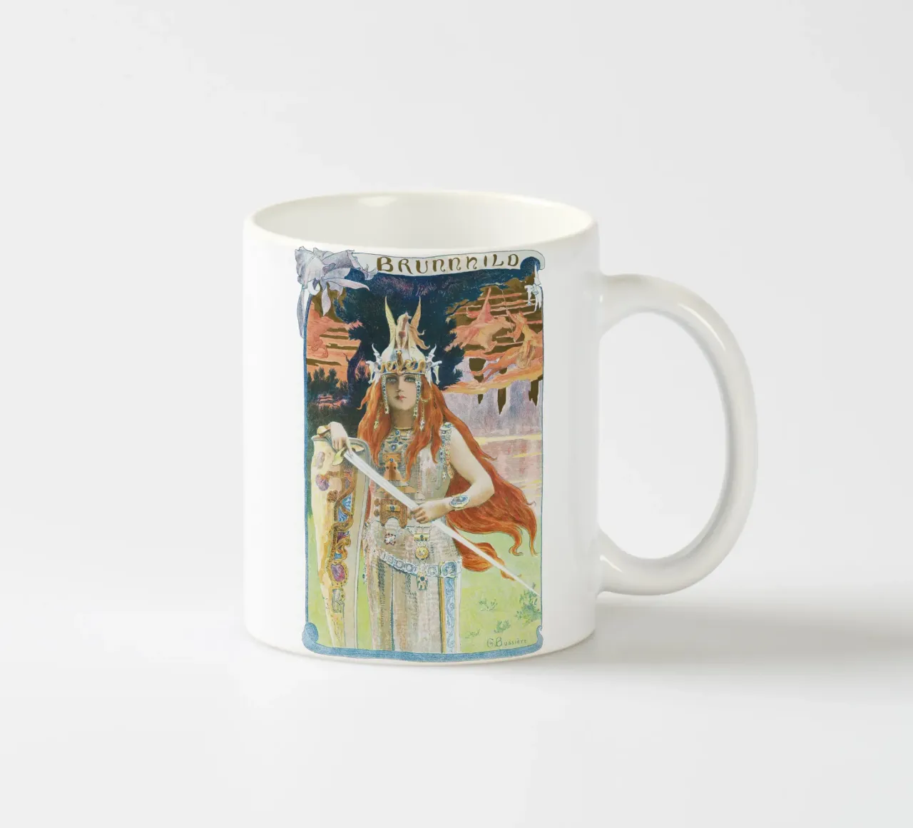 Burnnhild di Gaston Bussière (1899) tazza in ceramica da Venus Art
