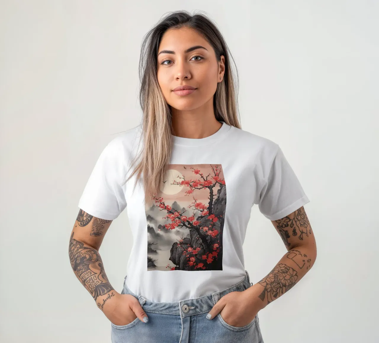 Paesaggio giapponese dipinto t-shirt da Rebecca Clark Wyrick